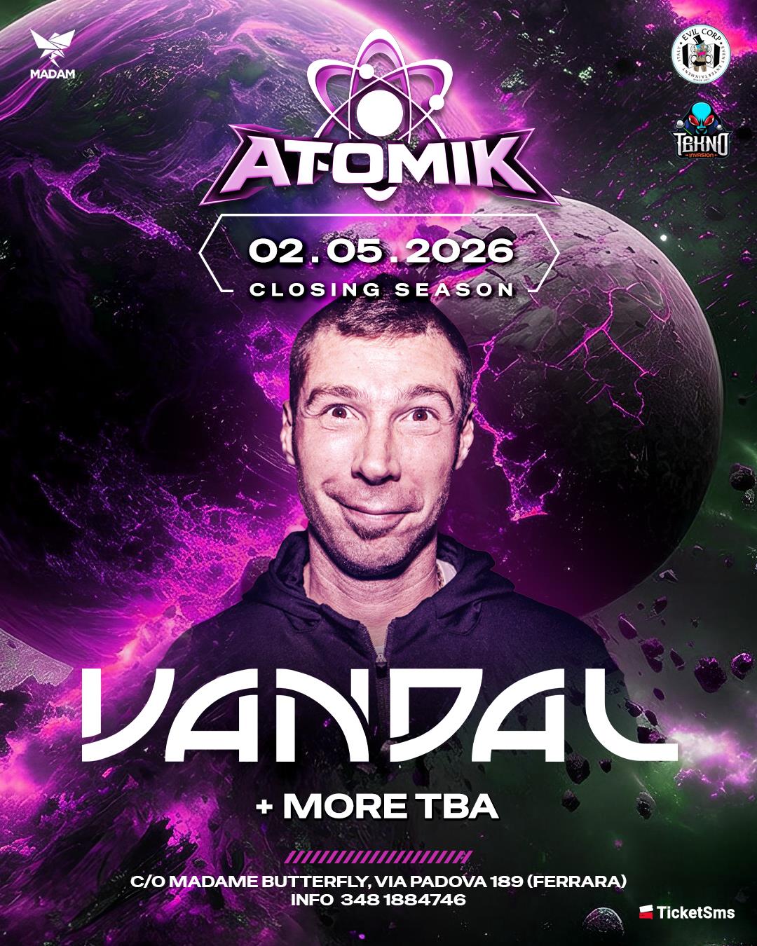 Vandal (Kaotik) – Hardtek · Raggatek · Hardcore Rave – 2 Maggio 2026 – MaDaM Ferrara