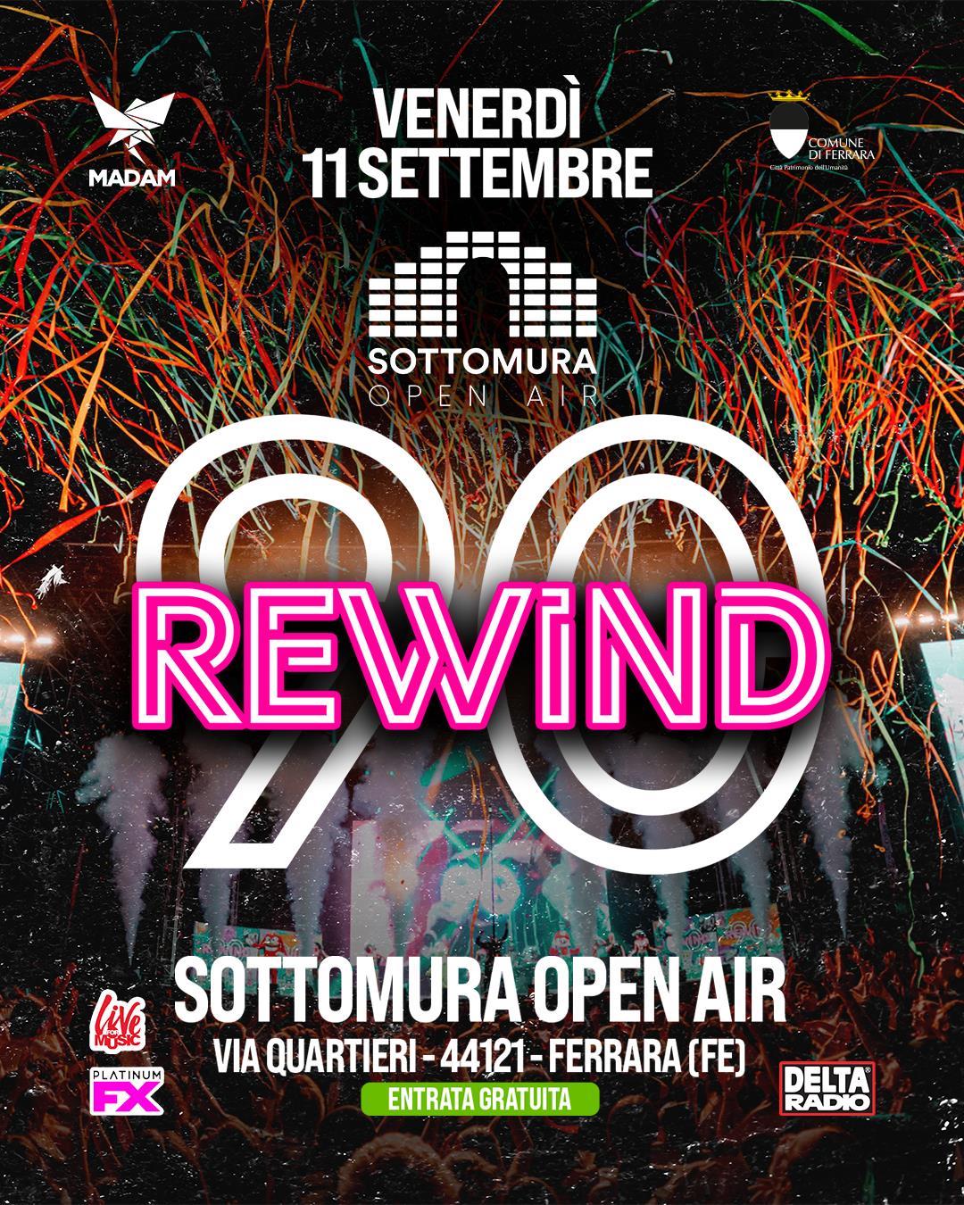 Rewind 90 Big Show al Sottomura Open Air Ferrara l'11 settembre 2026